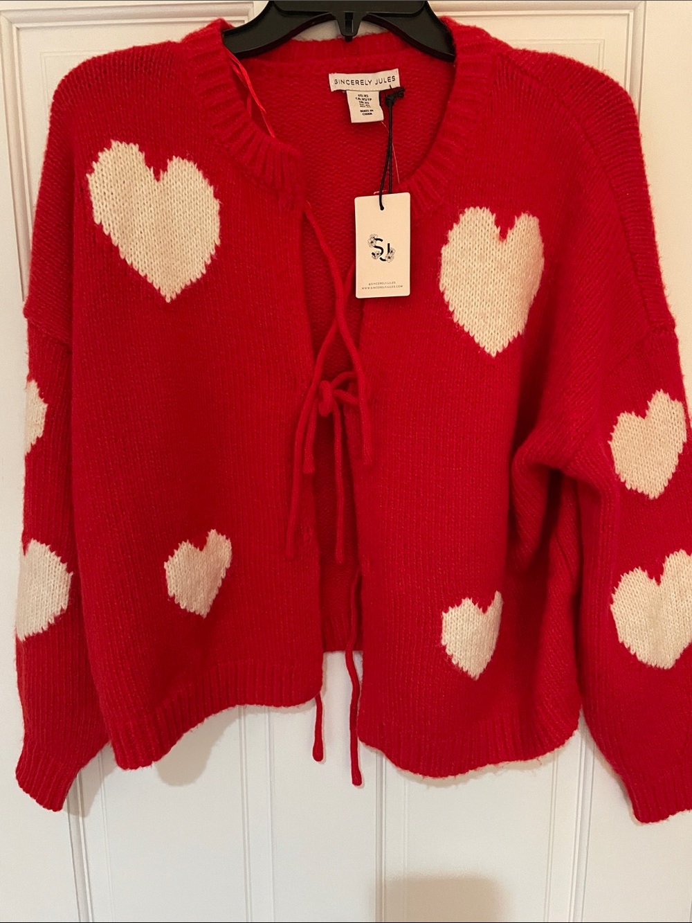 NWT sincerely Jules Red Heart Tie-Front Cardigan Valentine Sweater in size XS